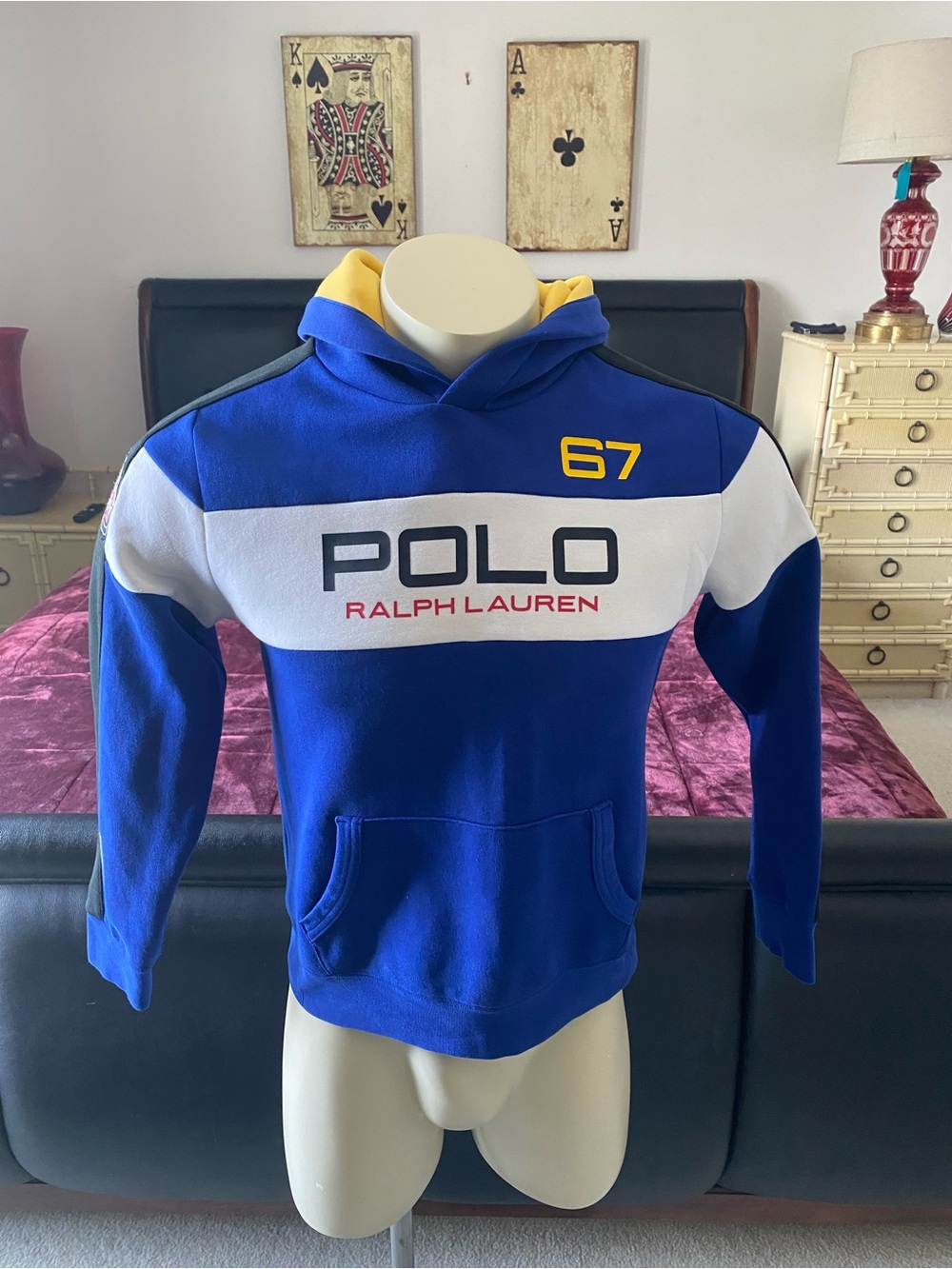 Polo by Ralph Lauren Boys' Blue Logo Hoodie with White Stripe